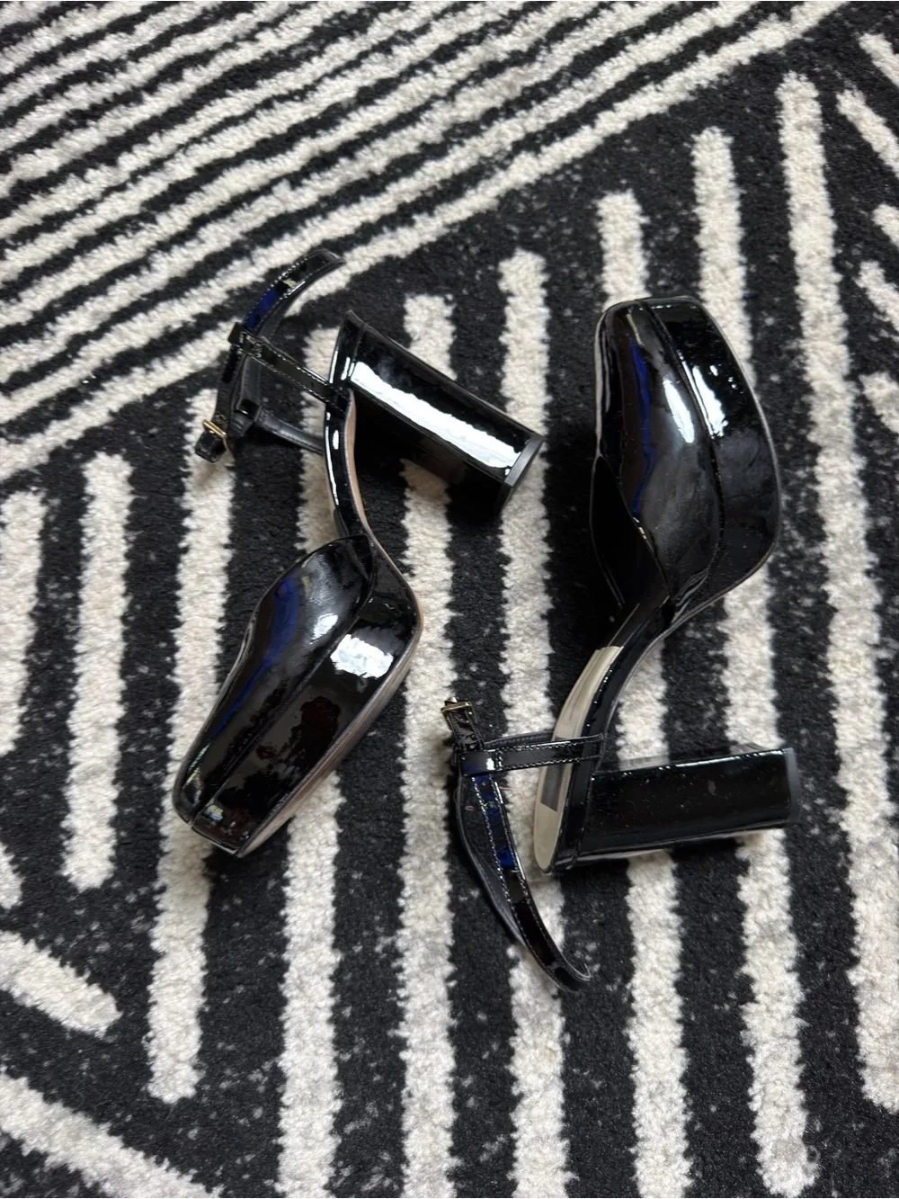 Dolce Vita Black Patent Platform Block Heel Sandals